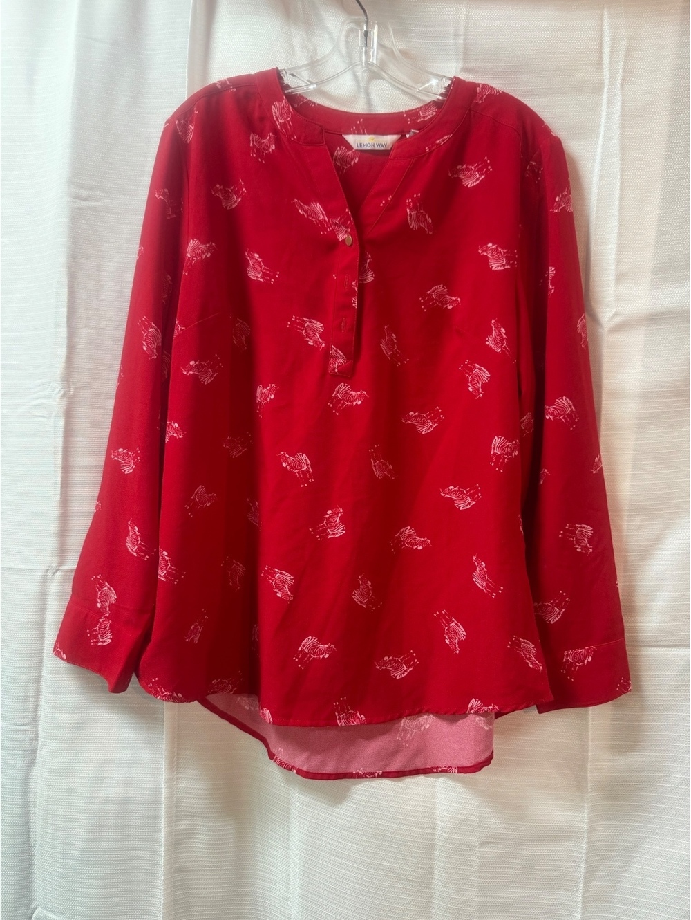 Lemon Way Red Zebra Print Long Sleeve Blouse Size L